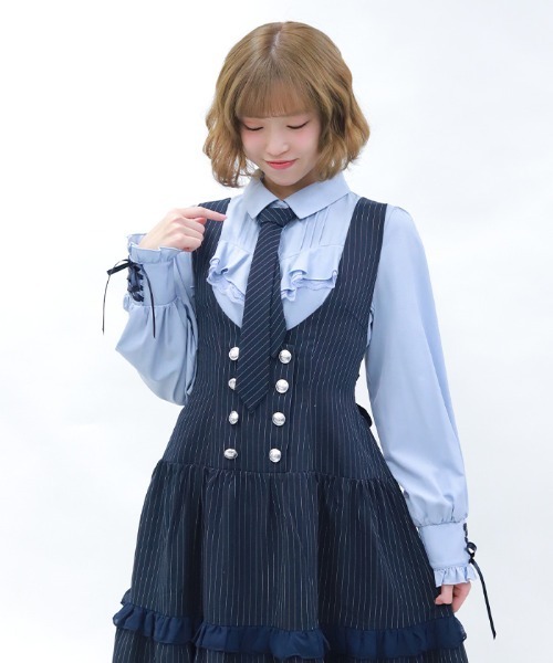 axes femme POETIQUE(アクシーズファムポエティック)の「2WAYストライプタイ付ブラウス(シャツ/ブラウス・レディース・キナリ/サックスブルー/ブラック・MEDIUM)」の7枚目の写真