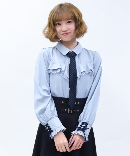 axes femme POETIQUE(アクシーズファムポエティック)の「2WAYストライプタイ付ブラウス(シャツ/ブラウス・レディース・キナリ/サックスブルー/ブラック・MEDIUM)」の4枚目の写真