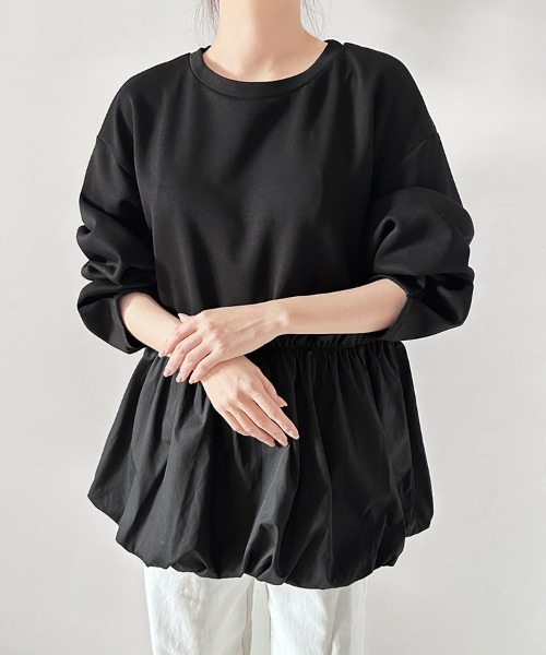 ONEP STAR(ワンピスター)の「ウエストギャザー入りペプラム風トップス(Tシャツ/カットソー・レディース・ブラウン/ベージュ/ブラック・FREE)」の13枚目の写真