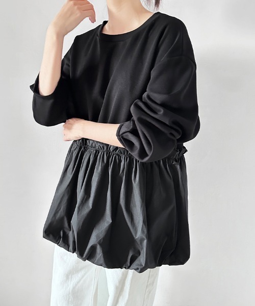 ONEP STAR(ワンピスター)の「ウエストギャザー入りペプラム風トップス(Tシャツ/カットソー・レディース・ブラウン/ベージュ/ブラック・FREE)」の14枚目の写真