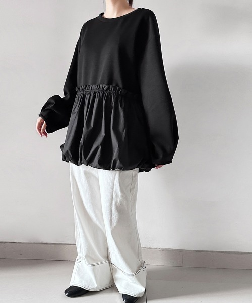 ONEP STAR(ワンピスター)の「ウエストギャザー入りペプラム風トップス(Tシャツ/カットソー・レディース・ブラウン/ベージュ/ブラック・FREE)」の17枚目の写真