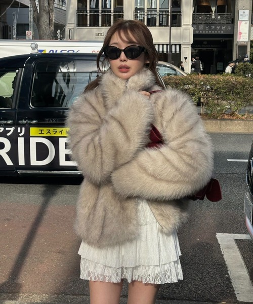 RAY CASSIN（レイカズン）の「ダブルジップファーブルゾン（ブルゾン・レディース・ブラウン/ベージュ系その他2/アイボリー・FREE/S）」の9枚目の写真