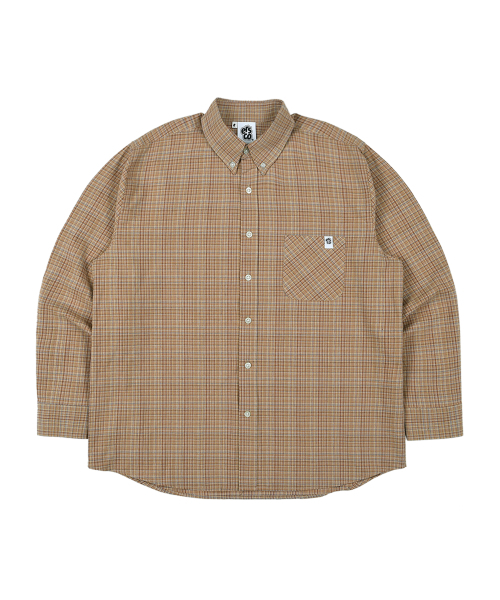 ERSCO(イーアルエスコ)の「シンボルラベルチェックシャツ_ベージュ(シャツ/ブラウス・レディース・その他・X-LARGE/MEDIUM/LARGE)」の1枚目の写真