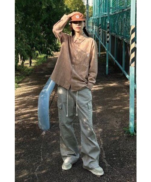 ERSCO(イーアルエスコ)の「シンボルラベルチェックシャツ_ベージュ(シャツ/ブラウス・レディース・その他・X-LARGE/MEDIUM/LARGE)」の12枚目の写真