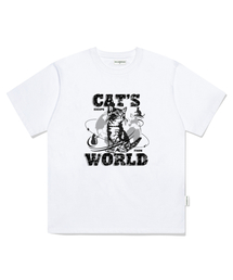 キャッツワールドプリントオーバーサイズ半袖Tシャツホワイト