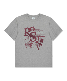 ヴィンテージローズプリントオーバーサイズ半袖Tシャツグレー