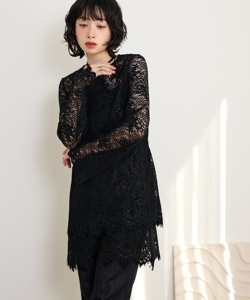 flower lace cami layered blouse /フラワーレースキャミレイヤード