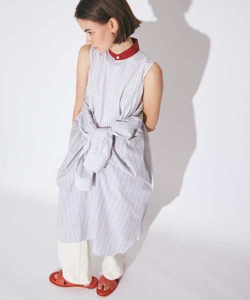 beautiful people（ビューティフルピープル）の「double-front finx C stripe shirts dress（シャツワンピース・レディース・グレー・38）」の10枚目の写真