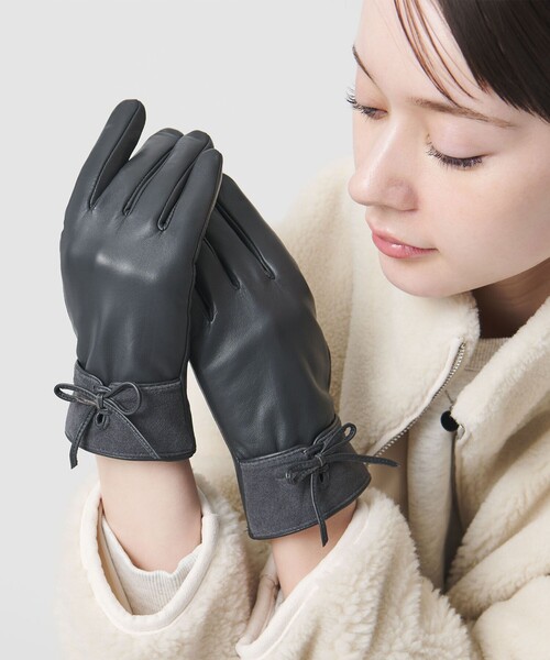 レザー×スエード コンビ リボン グローブ（手袋）｜BEAUTY&YOUTH