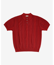 Mesh Mixed Crochet Polo Knit (Red)