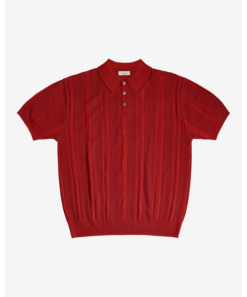 Mesh Mixed Crochet Polo Knit (Red)