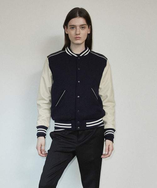 セール】TEDDY JACKET WOOL NAVY（スタジャン）｜ROLLINGSTUDIOS