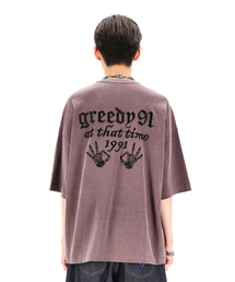 OURPOCKETS（アワーポケッツ）の「グリッドピグメントシグネチャーロゴ6部オーバーサイズTシャツ（ロージーブラウン）（Tシャツ/カットソー）」