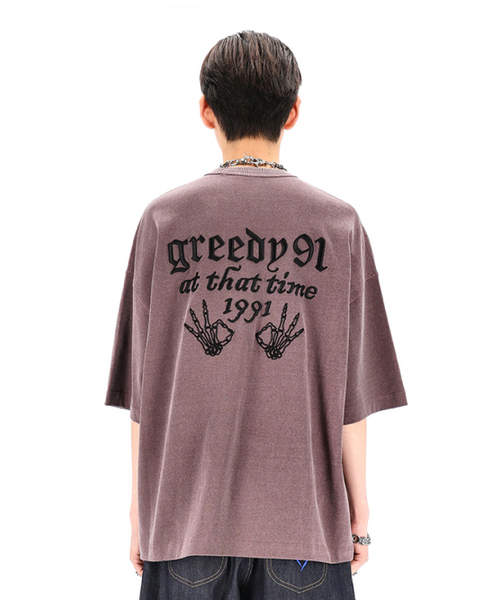 OURPOCKETS(アワーポケッツ)の「グリッドピグメントシグネチャーロゴ6部オーバーサイズTシャツ(ロージーブラウン)(Tシャツ/カットソー・レディース・ブラウン・MEDIUM/X-LARGE)」の1枚目の写真