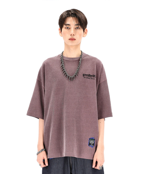 OURPOCKETS(アワーポケッツ)の「グリッドピグメントシグネチャーロゴ6部オーバーサイズTシャツ(ロージーブラウン)(Tシャツ/カットソー・レディース・ブラウン・MEDIUM/X-LARGE)」の2枚目の写真