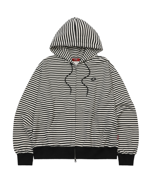 Stripe Logo Hoodie Zip Up Black