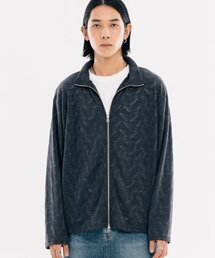 コンブパターンニットジップアップ_チャコール