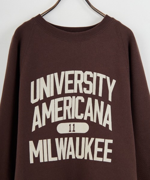 Americana/アメリカーナ] ボリュームスリーブ カレッジロゴスウェット