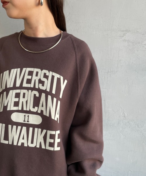 Americana/アメリカーナ] ボリュームスリーブ カレッジロゴスウェット
