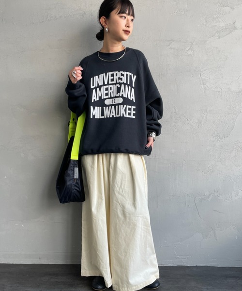Americana/アメリカーナ] ボリュームスリーブ カレッジロゴスウェット