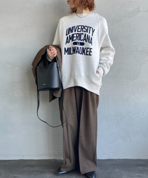 Americana/アメリカーナ] ボリュームスリーブ カレッジロゴスウェット