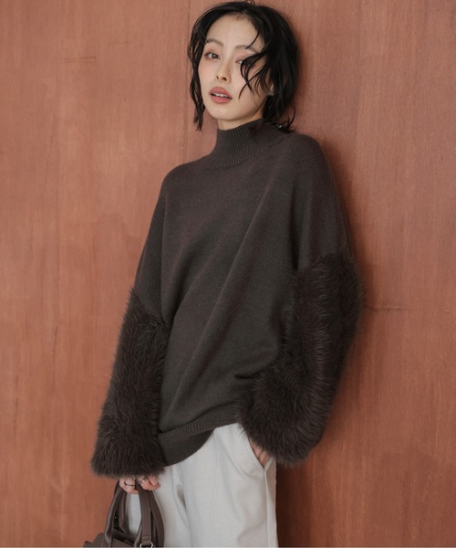 AMELY(エミリー)の「シャギースリーブニットトップス(ニット/セーター・レディース・ブラック/ベージュ/ブラウン・フリー)」の3枚目の写真