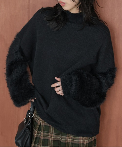 AMELY(エミリー)の「シャギースリーブニットトップス(ニット/セーター・レディース・ブラック/ベージュ/ブラウン・フリー)」の5枚目の写真
