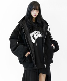 minsobi | ダメージタッチ 中綿入り 防寒パーカー(ノーカラージャケット)