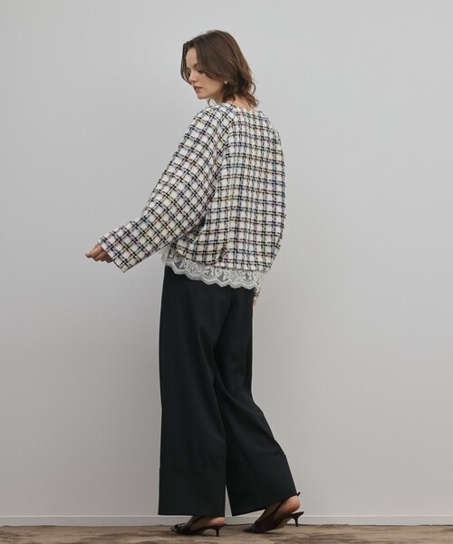 Diagram(ダイアグラム)の「レースヘムツイードジャケット(ノーカラージャケット・レディース・ブラック/グリーン・38/36)」の10枚目の写真