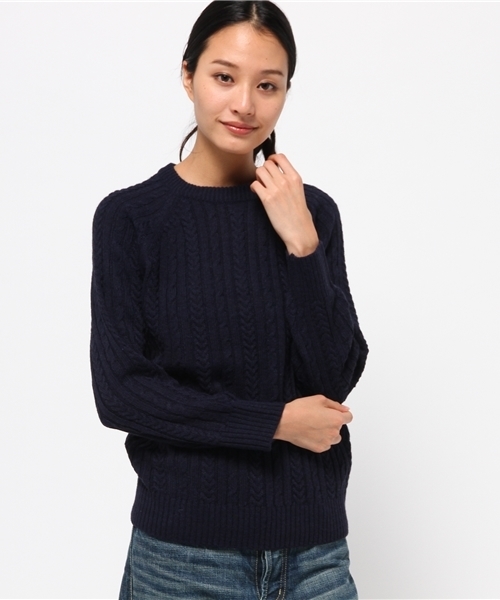 OUTLET（アウトレット）の「【CIAOPANIC TYPY】アルパカ混細ケーブルニット（ニット/セーター・レディース・サックスブルー/グレー/オフホワイト/ネイビー・ONE）」の3枚目の写真