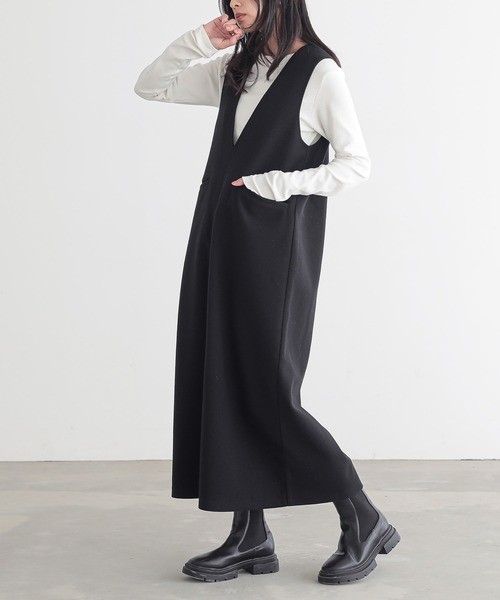 for/c(フォーシー)の「あたたか起毛ジャンパースカート【サスティナブル】(ワンピース・レディース・ブラック/チャコール・TM/PM/L/M)」の15枚目の写真