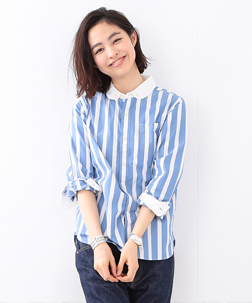 BEAMS BOY（ビームスボーイ）の「【FUDGE5月号掲載】BEAMS BOY / タイプライター クレリックシャツ（シャツ/ブラウス・レディース・グレー/ブルー・ONE SIZE）」の2枚目の写真