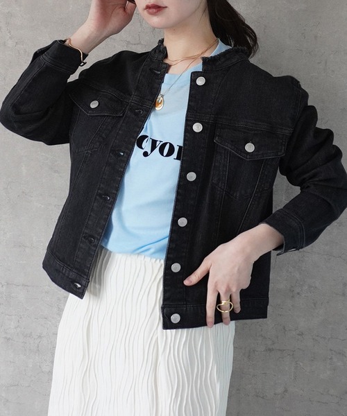 SELECT LEVERY(セレクトリベリー)の「カットオフデニムジャケット(デニムジャケット・レディース・ワンウォッシュ/ネイビー/ブラック・LARGE/MEDIUM/SMALL/X-LARGE)」の2枚目の写真