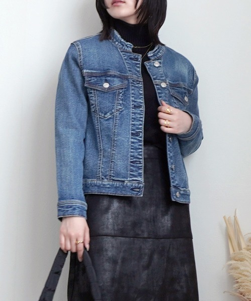 SELECT LEVERY(セレクトリベリー)の「カットオフデニムジャケット(デニムジャケット・レディース・ワンウォッシュ/ネイビー/ブラック・LARGE/MEDIUM/SMALL/X-LARGE)」の4枚目の写真