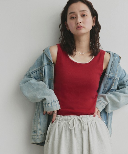 ad thie(アドティエ)の「前後2way リブタンクトップ(タンクトップ・レディース・チャコール/レッド/アイボリー/ブラック/オフホワイト/ライトブルー・MEDIUM/LL/LARGE/SMALL)」の6枚目の写真