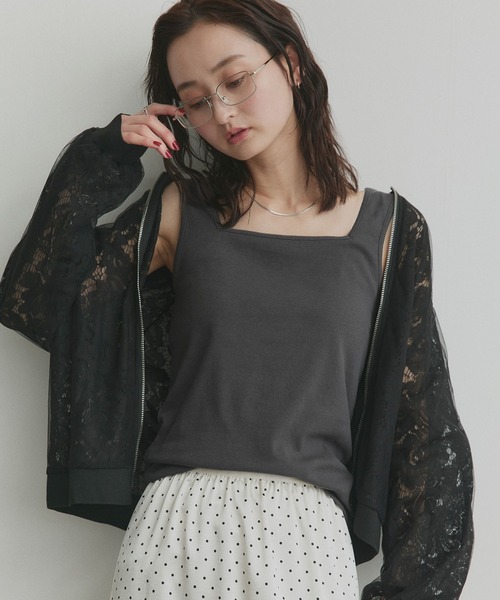 ad thie(アドティエ)の「前後2way リブタンクトップ(タンクトップ・レディース・チャコール/レッド/アイボリー/ブラック/オフホワイト/ライトブルー・MEDIUM/LL/LARGE/SMALL)」の3枚目の写真