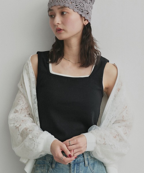 ad thie(アドティエ)の「前後2way リブタンクトップ(タンクトップ・レディース・チャコール/レッド/アイボリー/ブラック/オフホワイト/ライトブルー・MEDIUM/LL/LARGE/SMALL)」の2枚目の写真