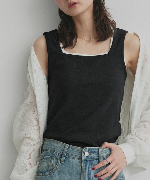 ad thie(アドティエ)の「前後2way リブタンクトップ(タンクトップ・レディース・チャコール/レッド/アイボリー/ブラック/オフホワイト/ライトブルー・MEDIUM/LL/LARGE/SMALL)」の16枚目の写真