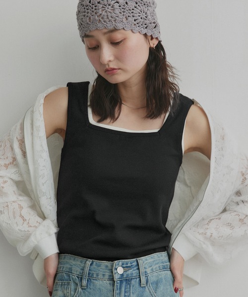 ad thie(アドティエ)の「前後2way リブタンクトップ(タンクトップ・レディース・チャコール/レッド/アイボリー/ブラック/オフホワイト/ライトブルー・MEDIUM/LL/LARGE/SMALL)」の17枚目の写真