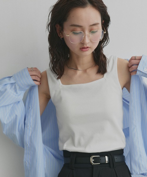 ad thie(アドティエ)の「前後2way リブタンクトップ(タンクトップ・レディース・チャコール/レッド/アイボリー/ブラック/オフホワイト/ライトブルー・MEDIUM/LL/LARGE/SMALL)」の9枚目の写真