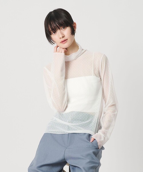 BEAUTY&YOUTH UNITED ARROWS(ビューティーアンドユースユナイテッドアローズ)の「【WEB限定 Wardrobe DAILY MINIMAL】ドット チュールタートルネックプルオーバー ウォッシャブル(Tシャツ/カットソー・レディース・オフホワイト/ブラック・FREE)」の2枚目の写真
