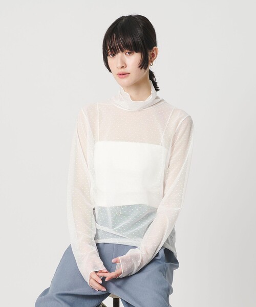 BEAUTY&YOUTH UNITED ARROWS(ビューティーアンドユースユナイテッドアローズ)の「【WEB限定 Wardrobe DAILY MINIMAL】ドット チュールタートルネックプルオーバー ウォッシャブル(Tシャツ/カットソー・レディース・オフホワイト/ブラック・FREE)」の10枚目の写真