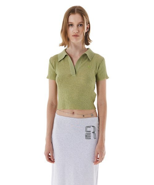 OPEN COLLAR LOGO KNIT / GREEN