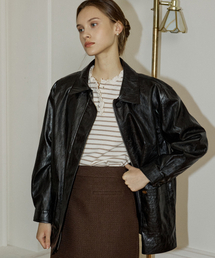 NONLOCAL（ノンローカル）の「Hidden Button Faux Leather Half Jacket - Black（ライダースジャケット）」