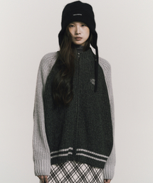 RAGLAN RIB HALF ZIP KNIT CARDIGAN_CHARCOAL