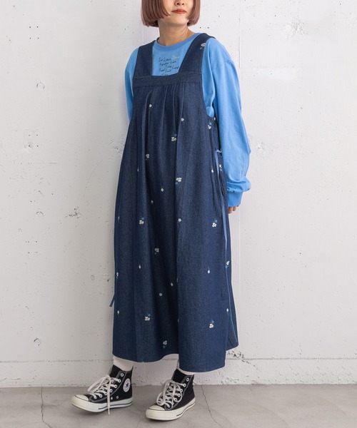 フラワー刺繍タックジャンスカ（ジャンパースカート）｜POU DOU DOU