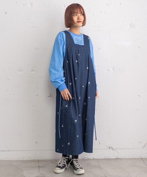 POU DOU DOU（プードゥドゥ）の「フラワー刺繍タックジャンスカ（ジャンパースカート・レディース・ダークグレー/インディゴブルー/グレー系その他・3）」の20枚目の写真