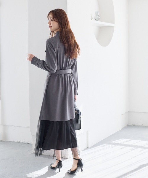 Andemiu（アンデミュウ）の「スソチュールキリカエワンピース640996（ワンピース・レディース・チャコールグレー/ベージュ・FREE）」の6枚目の写真
