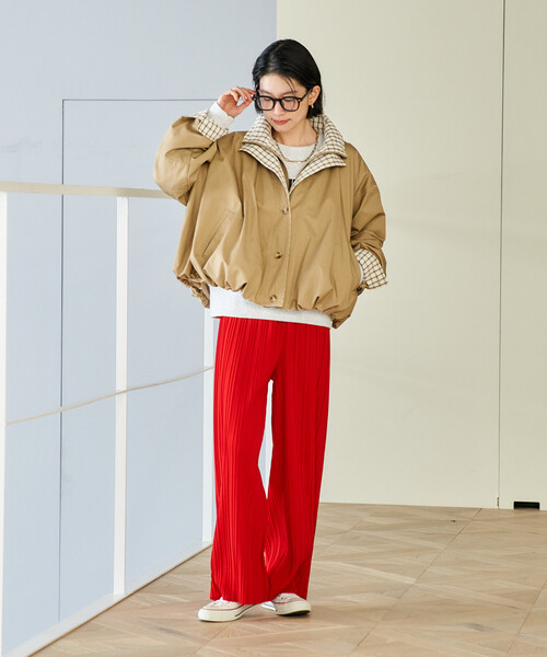 S 新品 FREAK'S STORE 配色 チェック ダブル襟 バルーンコート FREAK'S STORE/配色 チェック ダブル襟 バルーンコート｜Daytona Park