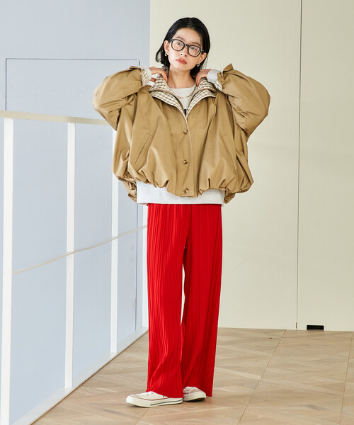 S 新品 FREAK'S STORE 配色 チェック ダブル襟 バルーンコート FREAK'S STORE/配色 チェック ダブル襟 バルーンコート｜Daytona Park